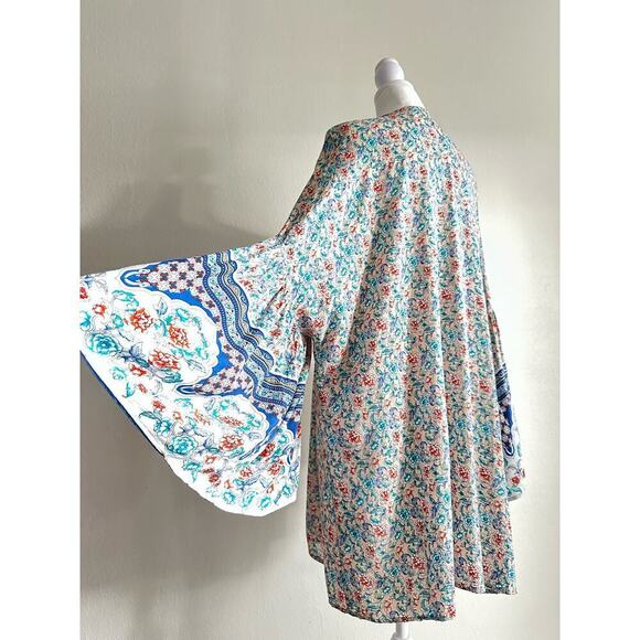 GIGIO Plus Boho Floral Gypsy Kimono Floral Print Wide Bell Sleeves 100% Rayon - Picture 7 of 8